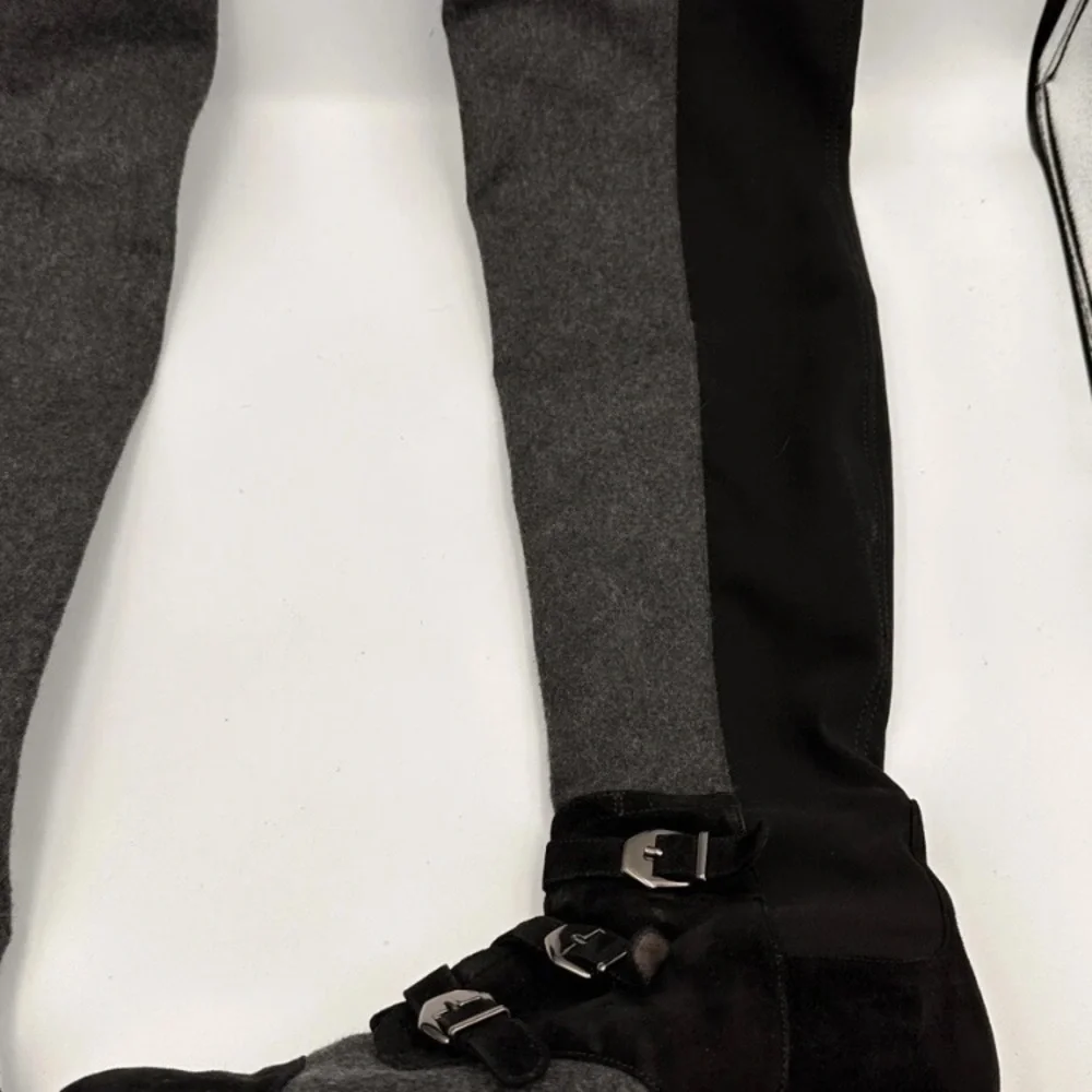 Stuart Weitzman Black & Gray 50/50 Textured Boots•Dark Academia•Steam Punk•Edgy - Picture 3 of 16